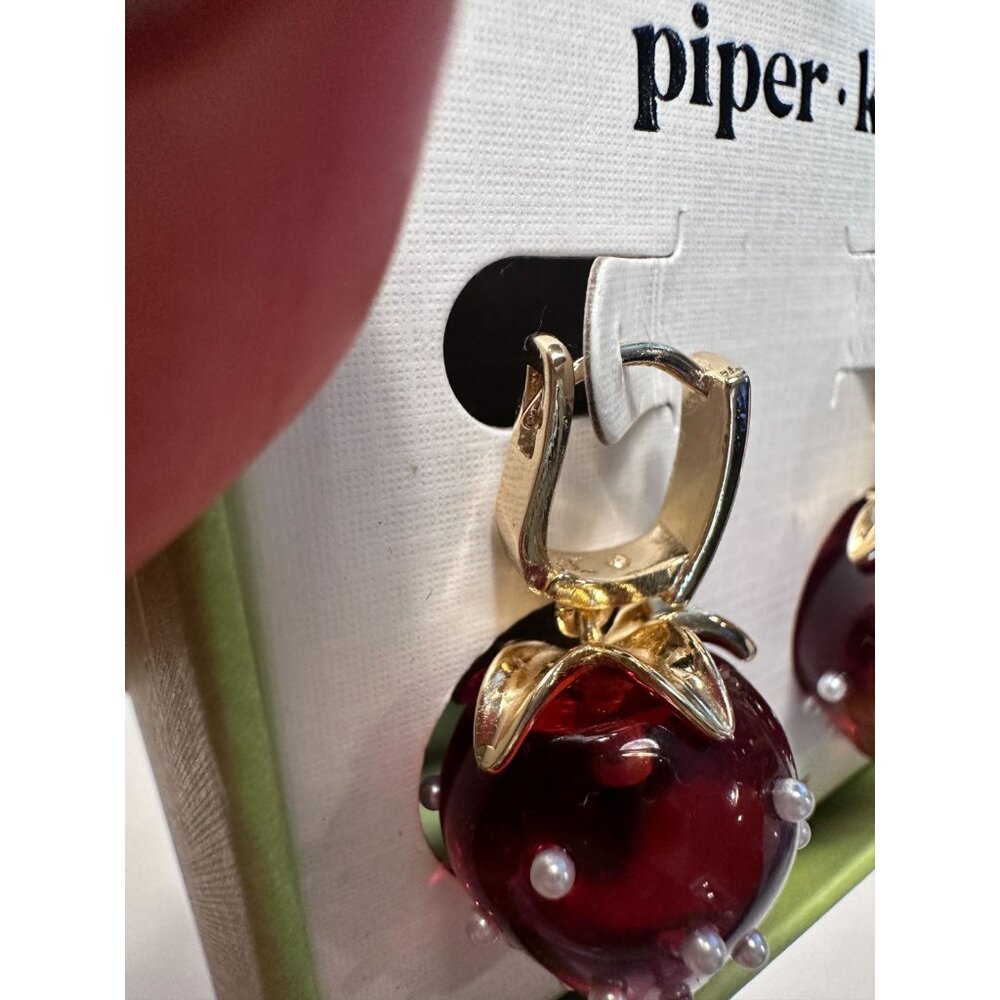 Piper K Strawberry Fruit Earrings Gold tone Faux Pearls NIB - Picture 2 of 4